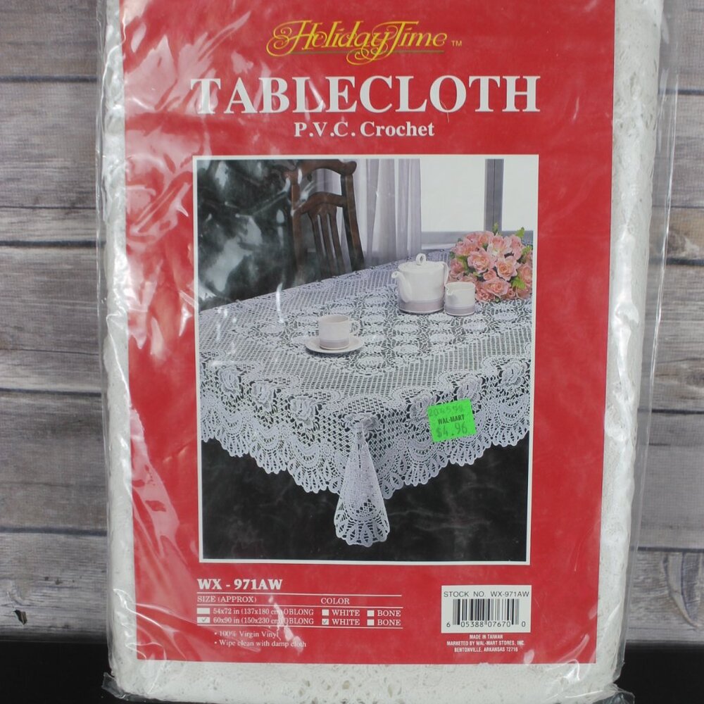 Holiday Time Tablecloth P.V.C. Crochet WX-971AW 60”x90” Oblong White Vintage